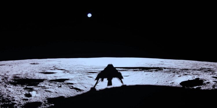 This handout photograph taken and released by Firefly Aerospace on March 2, 2025, shows the Firefly's Blue Ghost lander's shadow on the Moon's surface during its lunar landing as part of the Ghost Mission 1. A US company successfully landed its spacecraft on the Moon on March 2, 2025, making it only the second private lander to achieve this milestone, a live webcast from mission control showed. Firefly Aerospace's Blue Ghost Mission 1 touched down at 3:34 am US Eastern Time (0834 GMT) near Mons Latreille, a volcanic formation in Mare Crisium on the Moon's northeastern near side. (Photo by Handout / Firefly Aerospace / AFP) / RESTRICTED TO EDITORIAL USE - MANDATORY CREDIT "AFP PHOTO / HANDOUT / FIREFLY AEROSPACE" - NO MARKETING NO ADVERTISING CAMPAIGNS - DISTRIBUTED AS A SERVICE TO CLIENTS